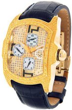 Aqua Master Gold Tone Genuine Diamond Black Leather Band #W63-1