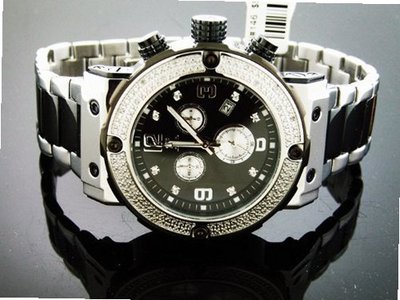 Aqua Master Two Tone Large Round 20 Diamonds Black and Silver Case