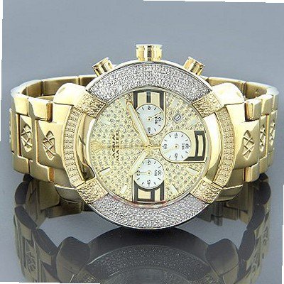 New! Aqua Master Large Round 20 Diamonds Yellow Gold Tone