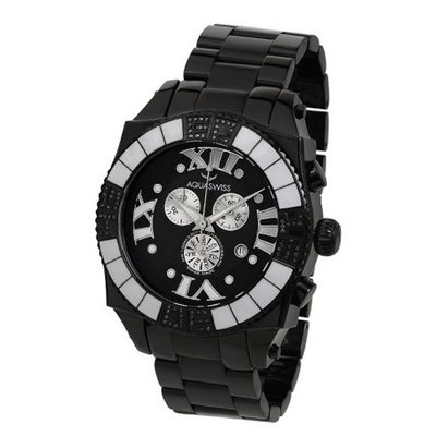 Aquasiss 62XGB001 Swissport Diamond Chronograph Black Ion Stainless Steel Case Black Stainless Steel Strap