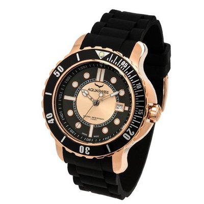 Aquasiss 96G017 Quartz Rugged Series Gold Tone Stainless Steel Case Black Rubber Strap