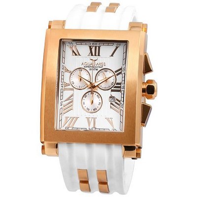 Aquaswiss 64XG003 Chronograph Tanc Rose Gold Plated Case White Silicon Strap XL