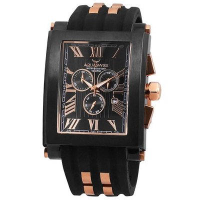 Aquaswiss 64XG006 Chronograph Tanc Black and Rose Gold Color Case Black Silicon Strap XL