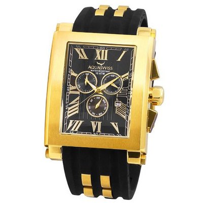 Aquaswiss 64XG008 Chronograph Tanc Gold Tone Color Case Black Silicon Strap XL