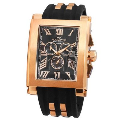 Aquaswiss 64XG009 Chronograph Tanc Rose Gold Tone Color Case Black Silicon Strap XL