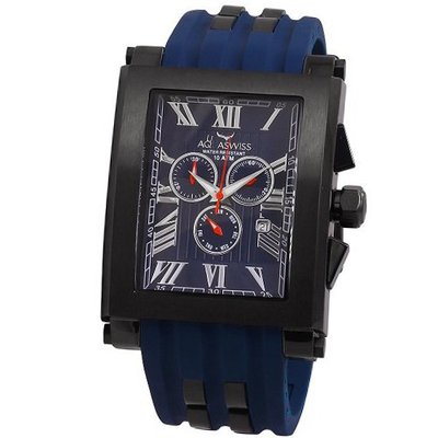 Aquaswiss 64XG014 Chronograph Black Stainless Steel Case Blue Silicon Strap XL