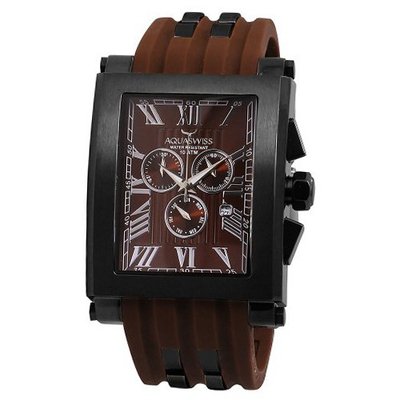 Aquaswiss 64XG015 Chronograph Black Stainless Steel Case Brown Silicon Strap XL