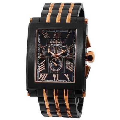 Aquaswiss 64XGS007 Chronograph Tanc Black and Rose Gold Color Case Black Metal Band XL