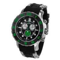 Aquaswiss 96XG055 Man's Chronograph Swiss Rugged Collection Black and Green Bezel Silver Case Rubber Strap