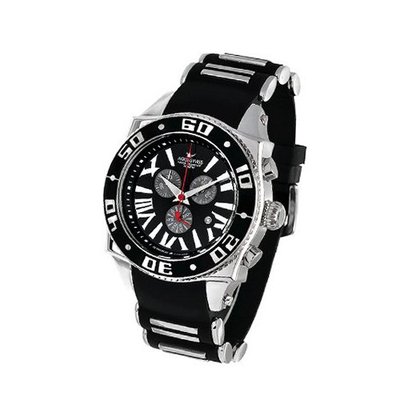 Aquaswiss Chronograph Swiss Quartz Large 50 MM Black Dial Stainless Steel Black Bezel Day Date #62XG0125