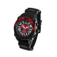 Aquaswiss Chronograph Swiss Quartz Large 50 MM Black Dial Stainless Steel Black Ion Black and Red Bezel Day Date #62XG0177