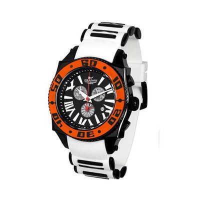 Aquaswiss Chronograph Swiss Quartz Large 50 MM Black Dial Stainless Steel Black Ion Orange Bezel Day Date #62XG0114