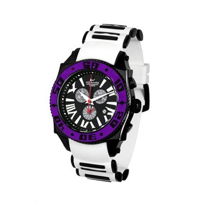 Aquaswiss Chronograph Swiss Quartz Large 50 MM Black Dial Stainless Steel Black Ion Purple Bezel Day Date #62XG0112