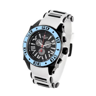Aquaswiss Chronograph Swiss Quartz Large 50 MM Black Dial Stainless Steel Black Ion White Bezel Day Date #62XG0111