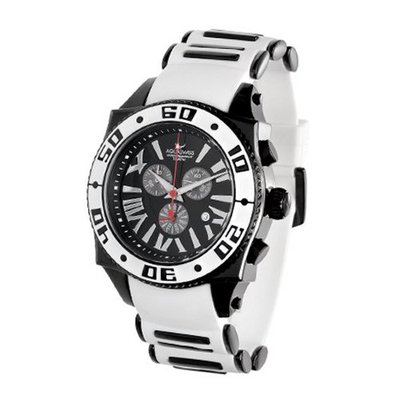 Aquaswiss Chronograph Swiss Quartz Large 50 MM Black Dial Stainless Steel Black Ion White Bezel Day Date #62XG0115
