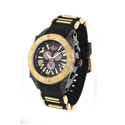 Aquaswiss Chronograph Swiss Quartz Large 50 MM Black Dial Stainless Steel Gold Bezel Day Date #62XG0151
