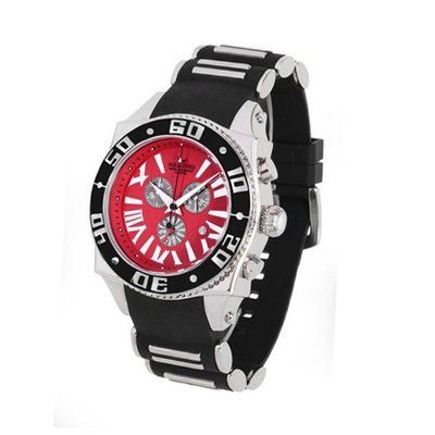 Aquaswiss Chronograph Swiss Quartz Large 50 MM Red Dial Stainless Steel Black Bezel Day Date #62XG0139