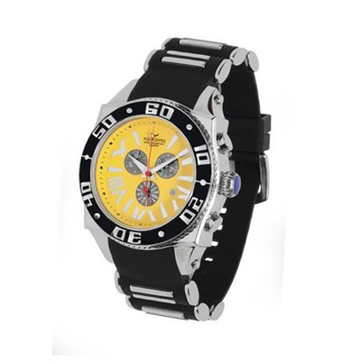 Aquaswiss Chronograph Swiss Quartz Large 50 MM Yellow Dial Stainless Steel Black Bezel Day Date #62XG0140