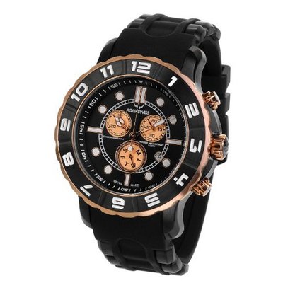 Aquaswiss Rugged Rose Two Tone Rugged Quartz Chronograph Black Dial Rubber Strap 96XG036