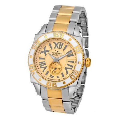 Aquaswiss Swiss Quartz 44 MM Gold Dial Stainless Steel Gold Ion White Bezel 62G0082
