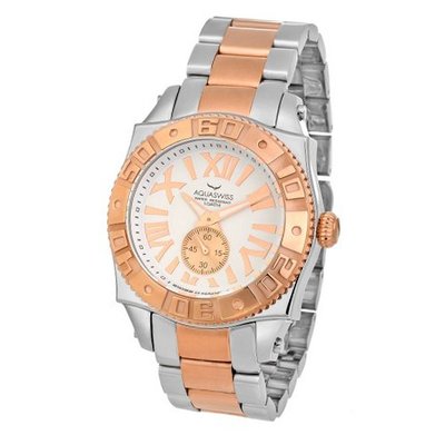 Aquaswiss Swiss Quartz 44 MM White Dial Stainless Steel Rose Ion Rose Bezel 62G0074