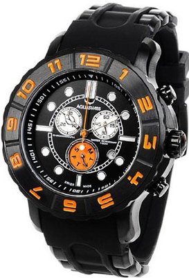 Black Rugged Quartz Chronograph Rubber Strap Orange Bezel
