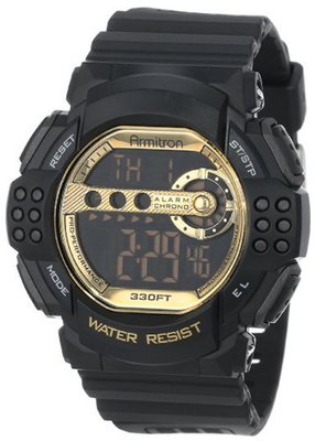 Armitron Sport 40/8270GBLK Large Gold Accented Black Resin Strap Digital Chronograph