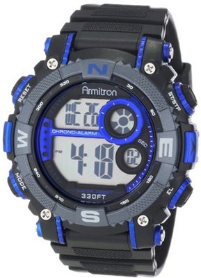 Armitron Sport 40/8284BLU Large Metallic Blue Accented Black Resin Strap Chronograph Digital