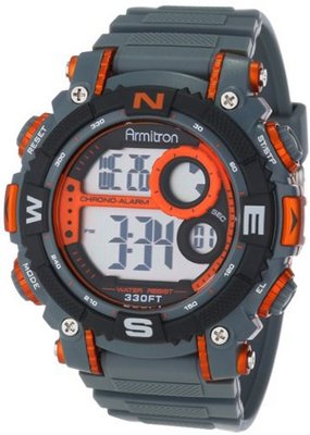 Armitron Sport 40/8284ORG Large Metallic Orange Accented Grey Resin Strap Chronograph Digital