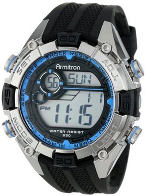 Armitron Sport 40/8300BLU Blue and Silver-Tone Accented Black Resin Strap Chronograph Digital