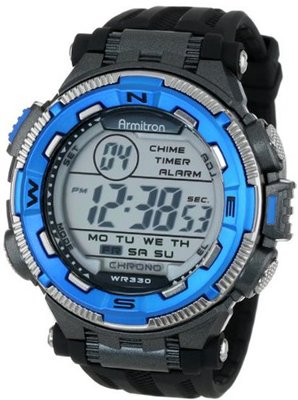 Armitron Sport 40/8301BLU Blue and Silver-Tone Accented Black Resin Strap Chronograph Digital