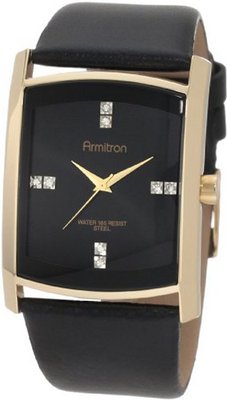 Armitron 204604BKGPBK Swarovski Crystal Accented Gold-Tone Black Leather Strap