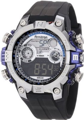 Armitron 40/8251BLU Round Metalized Blue Accented Digital Sport