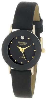 Armitron 75-2447BLK NOW Diamond Accented Gold-Tone Black Leather