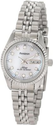 Armitron 752475PMSV NOW Swarovski Crystal Accented Silver-Tone Pink Mother-of-Pearl Dress