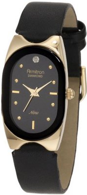 Armitron 752942BLK NOW Diamond Accented Gold-Tone Black Leather Dress