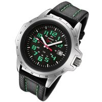 Armourlite ColorBurst Shatterproof Scratch Resistant Glass Green Tritium 10 yr battery w/ Green Stitching on Black Leather Band AL203