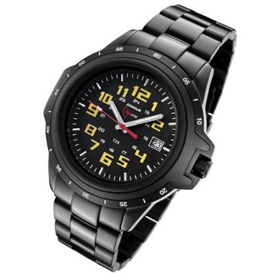 Armourlite ColorBurst Shatterproof Scratch Resistant Glass Yellow Tritium 10 yr battery w/ Black Stainless Steel Band AL219