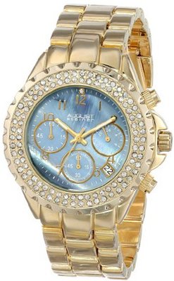 August Steiner AS8031YG Crystal Mother-Of-Pearl Chronograph Bracelet