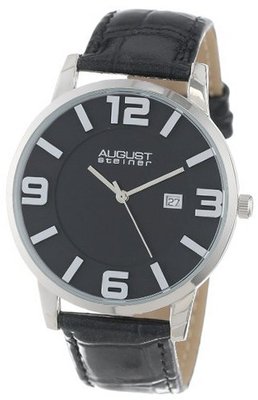 August Steiner AS8055BK Slim Swiss Quartz Leather Strap