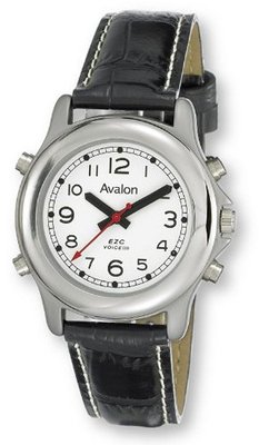 Avalon EZC Unisex Silver-Tone Low Vision Talking w Leather Strap, # A2607