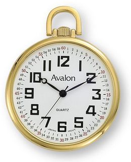 Avalon Gold-Tone Open Face Ultra Thin Railroad Pocket with Chain, # 8980GX