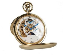 Avalon Imperiale Series Polished Gold-Tone 17-Jewel Mechanical Complications Skeleton Pocket with Chain # 8720GX