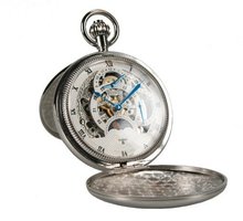 Avalon Imperiale Series Polished Silver-Tone 17-Jewel Mechanical Complications Skeleton Pocket with Chain # 8720SX