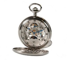 Avalon Imperiale Series Silver-Tone 17-Jewel Mechanical Complications Skeleton Pocket with Chain # 8230SX