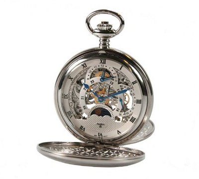 Avalon Imperiale Series Silver-Tone 17-Jewel Mechanical Complications Skeleton Pocket with Chain # 8230SX