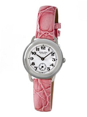 Avalon Retro V Series Silver-Tone Pink Leather Strap # 8422-SX-PNK