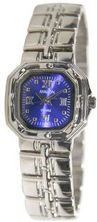 Avalon Silver-Tone Hexagon Fashion Case Blue Dial Bracelet # 3306-2