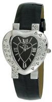 Avalon Silver-Tone Swarovski Stone Accented Heart Leather Strap # 7392BLK