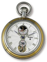 Avalon Two-Tone Sun Moon 24 Hour Mechanical Pocket with Built In Display Stand # 8430TX